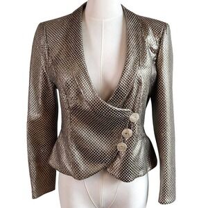 Armani Collezioni Metallic Leather Blazer Jacket Women's 6 Italian 42 Made Italy
